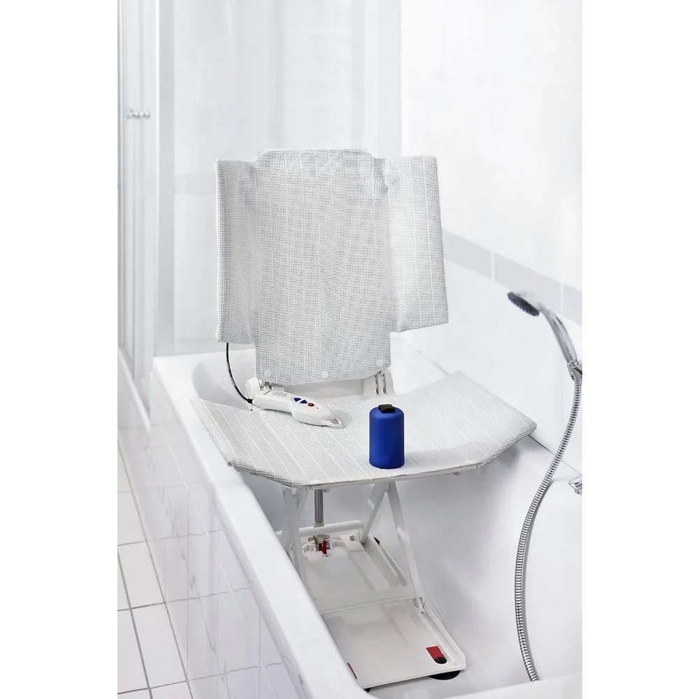 White accessible bathroom chair Bath Lift, Battery-Powered Bathtub Chair with Reclining Back and Adjustable Side Supports