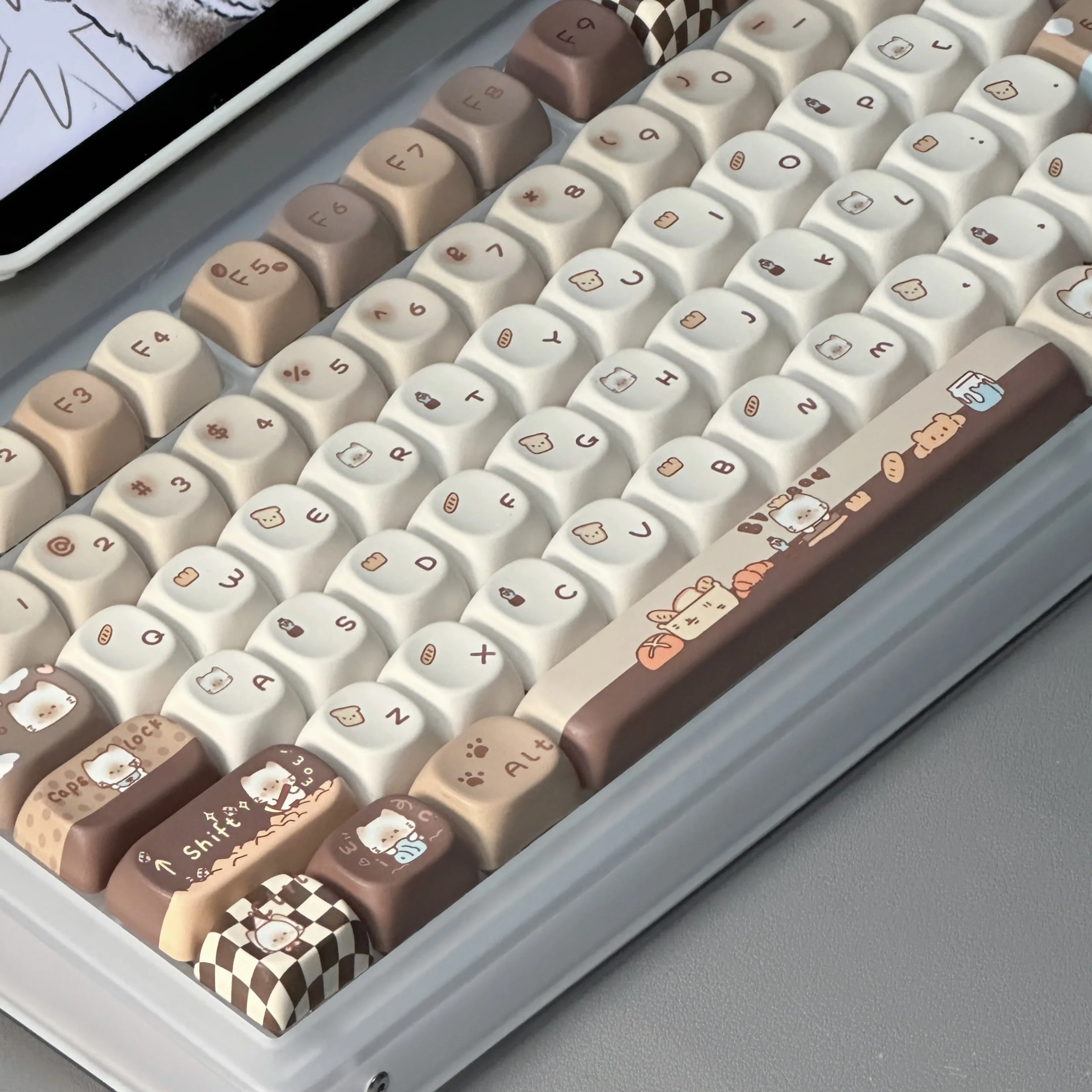 Siamese Bakery Keycaps Moa PBT Hot Sublimation Customized DIY Keycaps Cute Round Khaki 131keys Cute Cartoon Siamese Cat Keycaps