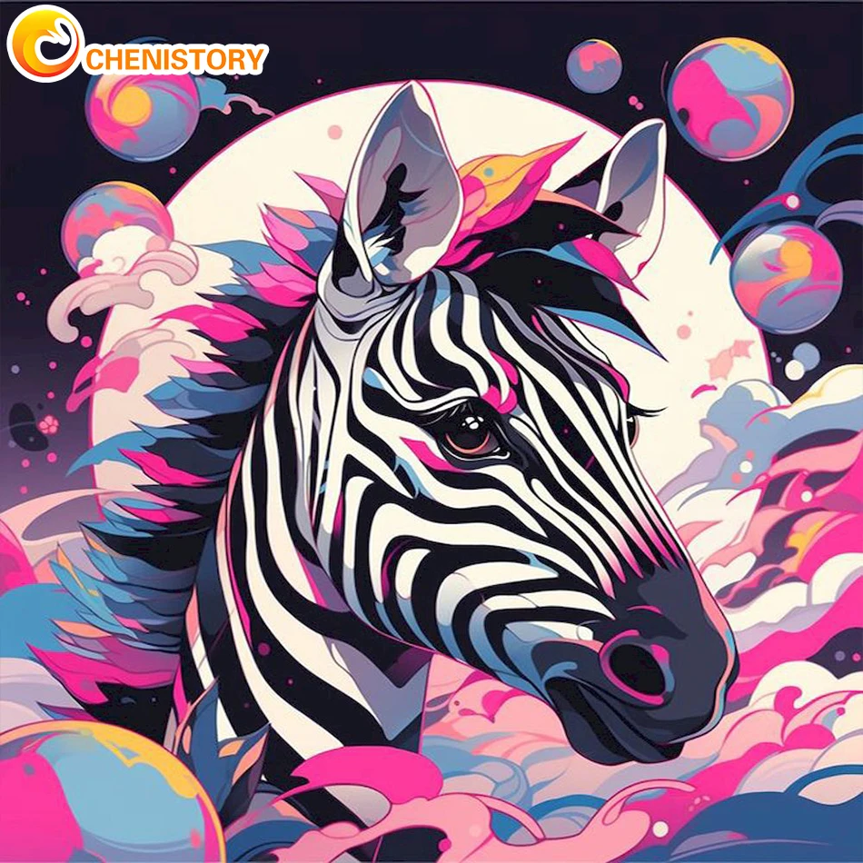 

CHENISTORY 5D Diamond Painting Complete Kit Zebra Full Drill Square Round Diamond Embroidery Animal Wall Decoration Diy Craft Ki