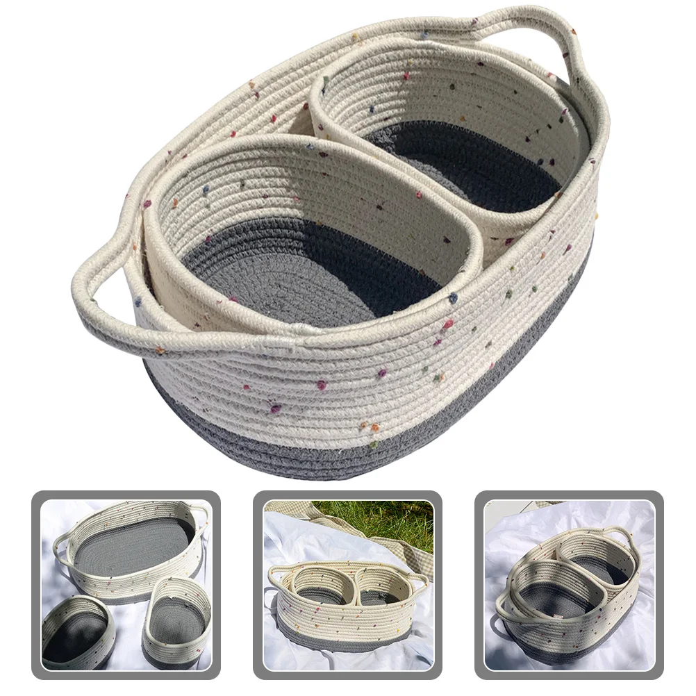 

3pcs Snack Storage Basket Cotton Rope Woven Organizer For Home Bedroom Bathroom Desktop Makeup Holder Household Accessory