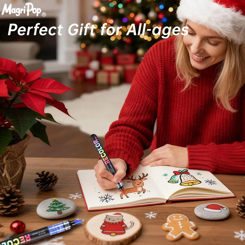 علامات طلاء أكريليك احترافية 48 لونًا، طرف فرشاة، أقلام سائلة مباشرة للقماش والصخور والخشب والبيض والهدايا للبالغين والأطفال والفنانين