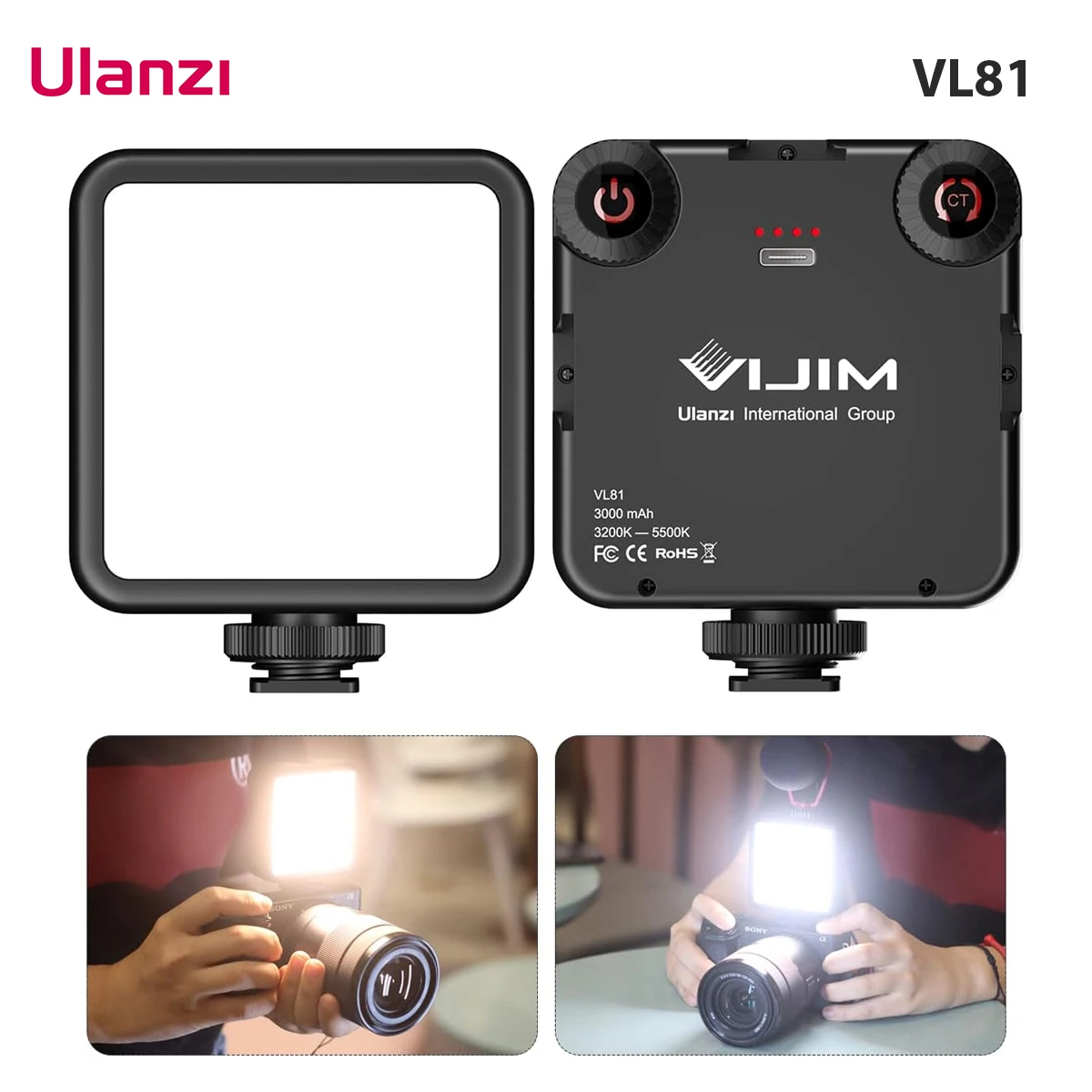 Ulanzi VIJIM VL81 3200k-5600K 850LM 6.5W Dimmable Mini LED Video Light Smartphone SLR Camera Rechargable Vlog Fill Light