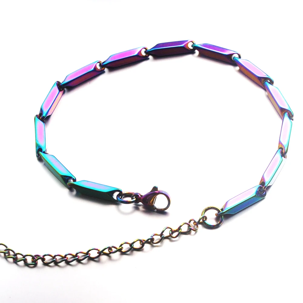 Rhombic Chain Colorful Bracelet for Men 3mm Hip-hop Punk Jewelry Stainless Steel Couple Accessories Wristband Temperament Gifts