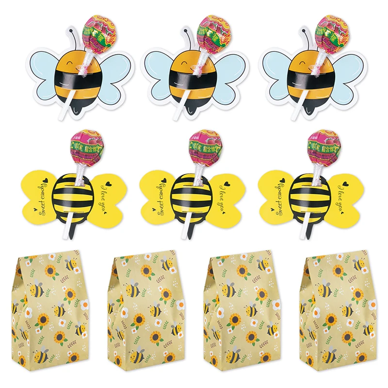 10/50pcs Bee Lollipop Decoration Card Candy Bag for Kids Gift Baby Shower Wedding Birthday Party Candy Decoration Gift Bag