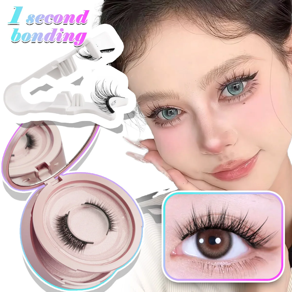 1/2Pairs Magnetic Eyelashes Reusable No Glue Needed Mink Lashes Long-Lasting Winged Magnetic False Eyelashes with Tweezer Makeup