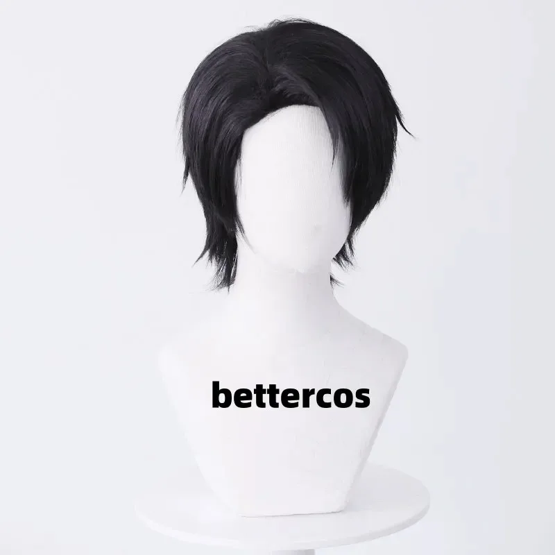유타 오코츠 코스프레 가발 애니메이션 오코츠 유타 블랙 짧은 가발 내열성 합성 머리 할로윈 가발 + 가발 모자