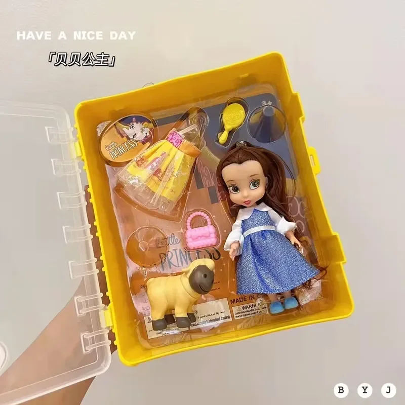 New Disney Frozen Anna Elsa Princess Doll Belle Long Hair The Little Mermaid Mini Salon Doll Dress Up Toy Set Toy Birthday Gift