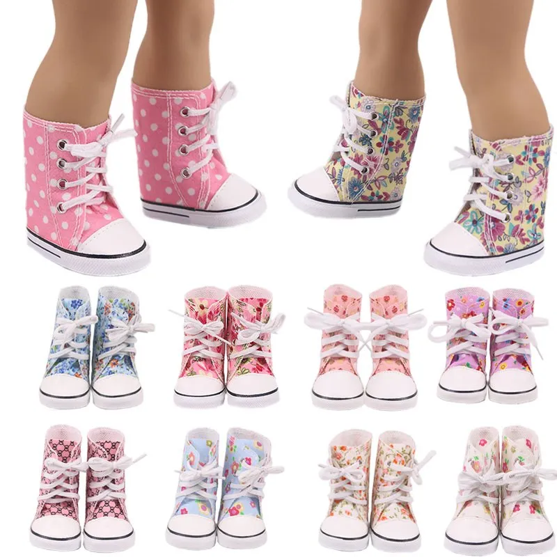 Zapatos de muñeca de 7CM de lona para estadounidense de 18 pulgadas, juguetes de niña, ropa de bebé de 43 cm, nuestra generación de 17 pulgadas, accesorios de juguete de juguete Reborn