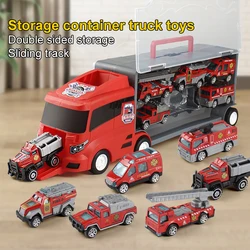 Children's Toy Police Model Alloy Container Truck Large Truck Fire Truck Storage Set Model Engineering Vehicle Boy Birthday Gift