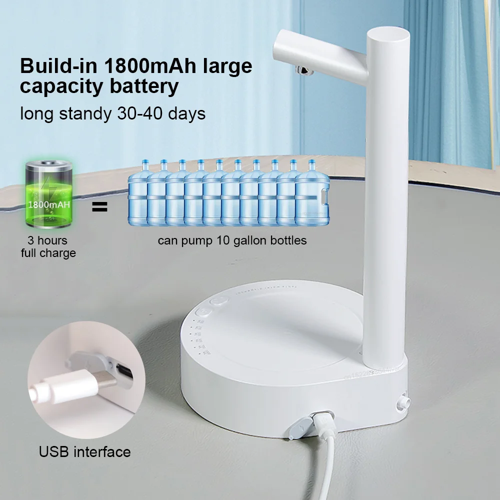 Bomba De Galão De Água Elétrica, Distribuidor Automático De Bomba De Garrafa De Água, Desktop Recarregável com Suporte