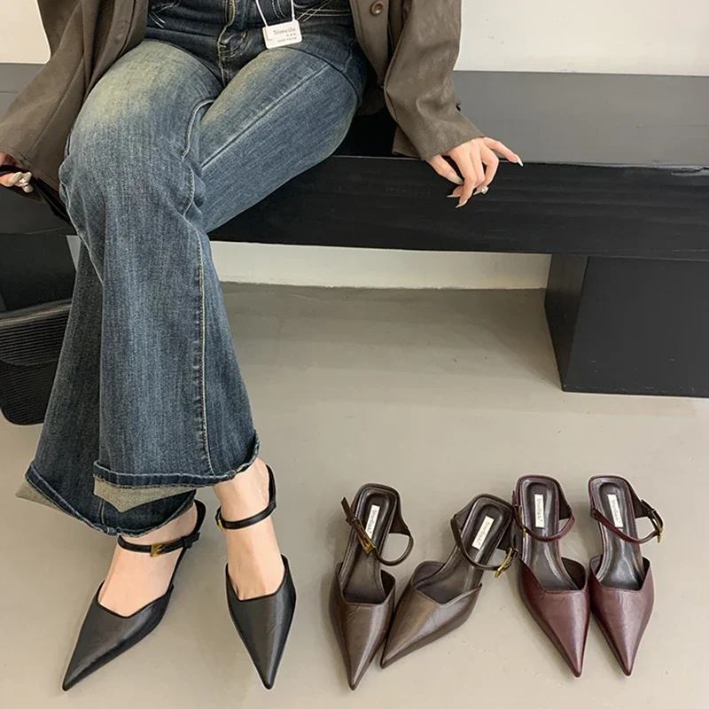 

Pop Summer Cover Toe Women Slippers Fashion Singbacks Mules Shoes Ladies Elegant Thin Heel Stripper Party Sandalias