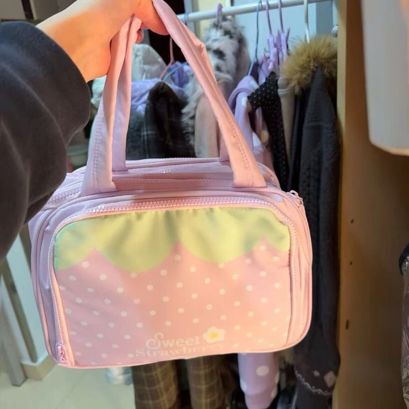 Large-capacity Partitioned Makeup Bag Sweet Cute Strawberry Musical Notes Handbag Portable Multi-layer Travel Toiletry Bags