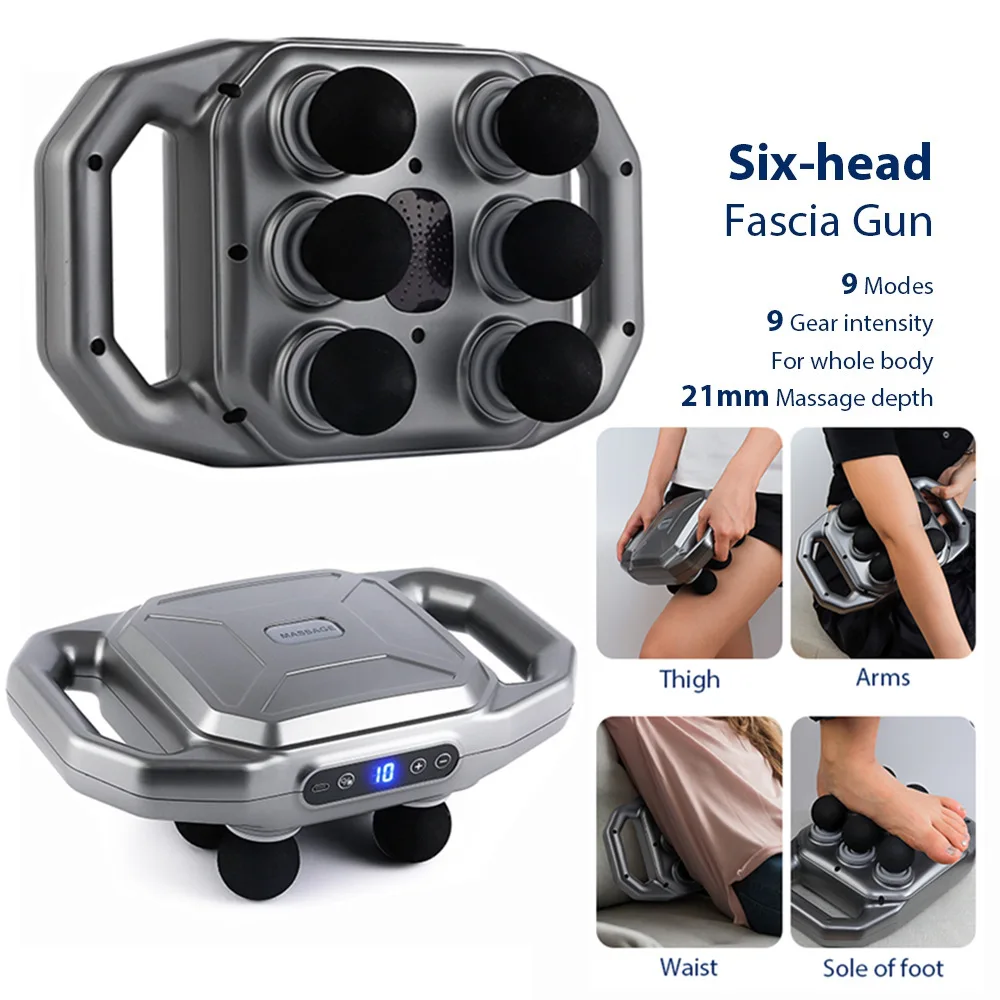 Six-head Fascia Gun High Frequency Vibration Body Massage Gun Back Massager Waist Massager Neck Shoulder Thigh Fascia masajeador