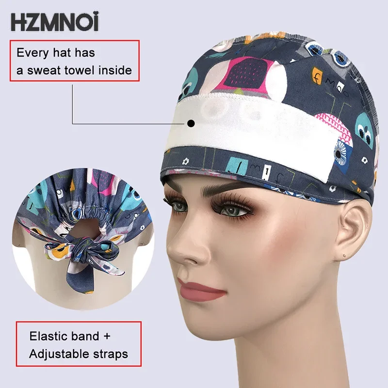 Gorro Clínicos Cartoon Printing Scrubs Caps Surgery Hat Men Nurse Scrubs Cap Pet Clinic Work Hat Medical Scrub Hats scrub cap