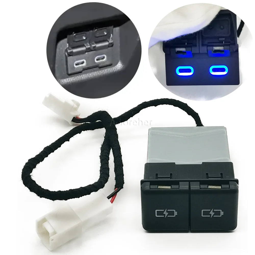 Blue Car Charger Type-C PD Quick Charge Auto Phone Charging Adapter Button For Camry Avalon Highlander Levin RAV4 Accessories