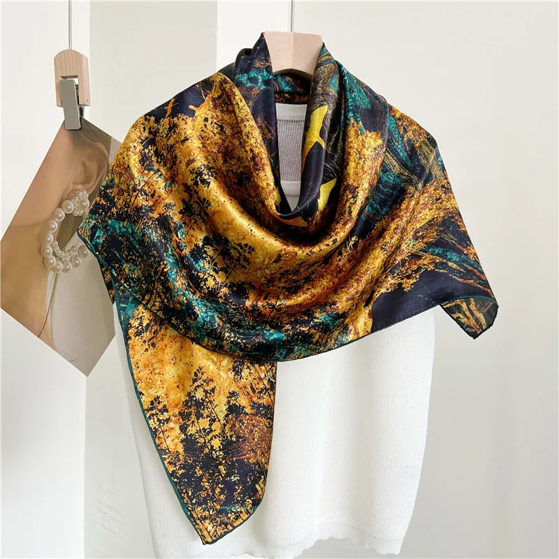 Silk Sparkling Tree Shadow Silk Scarf Women's Spring and Autumn Generous Scarf Mulberry Silk Scarf Shawl