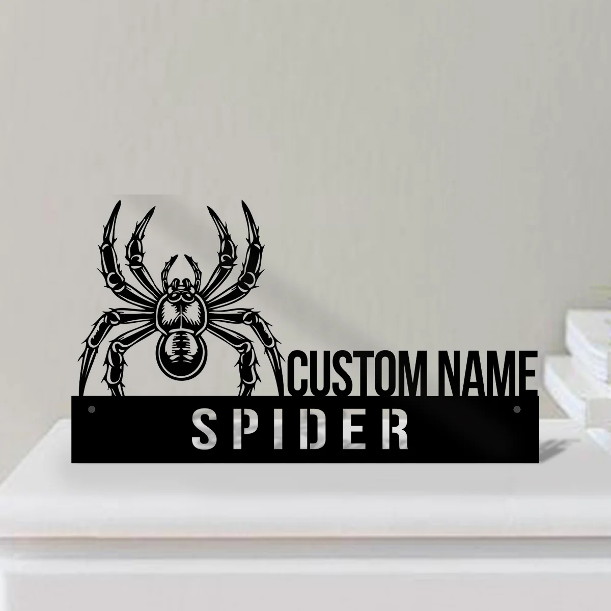 

Custom Spider Desk Name Plate Wedge Personalized Araneae Nameplate Office Sign Company Shelf Tabletop Plaque SpiderWeb Halloween