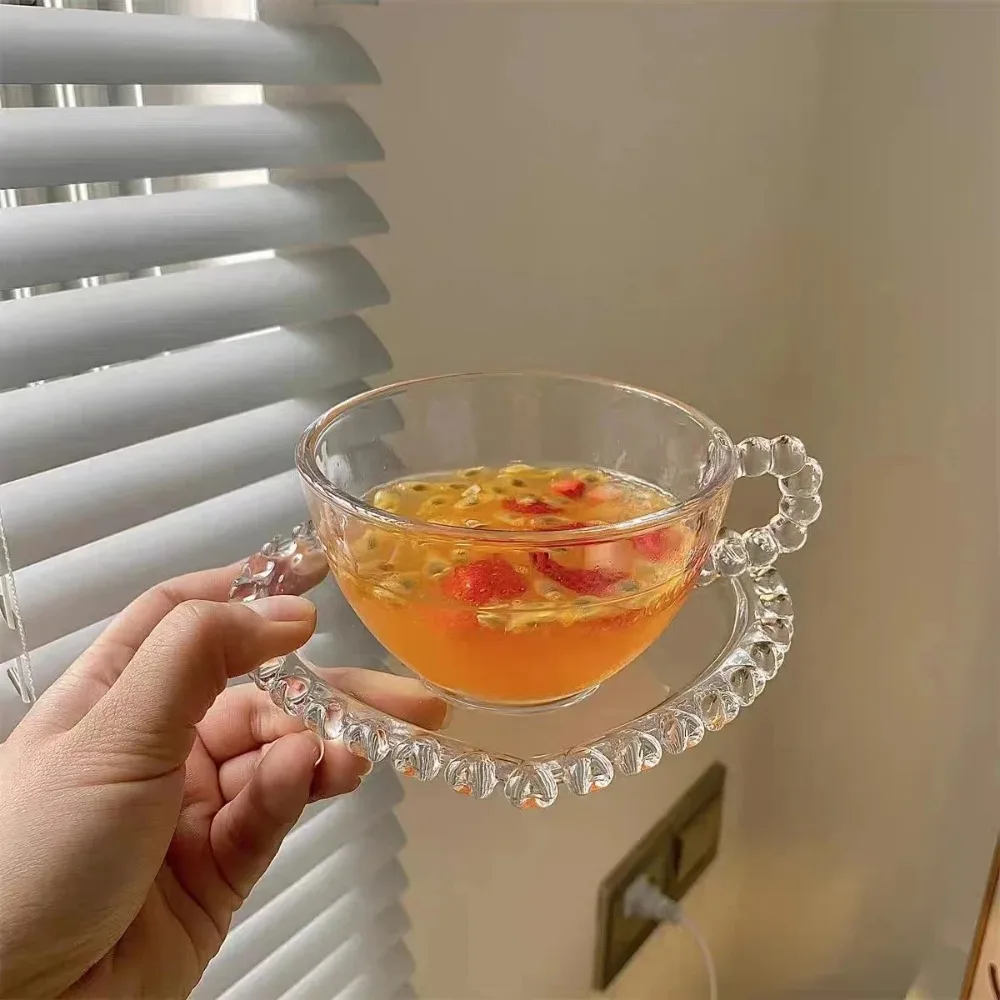 

Mini Espresso Cup Glass Saucer Love Glass Girl Heart Simple Flower Tea Mug Romantic European Drinkware Luxury Glass Cups Dishe
