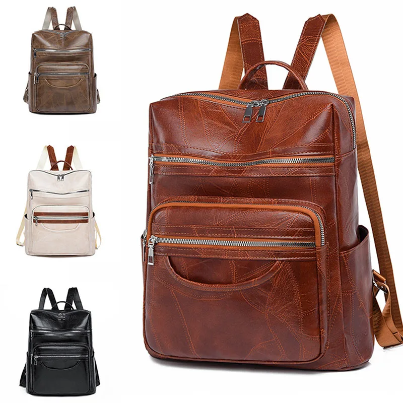 Nowe Plecaki Damskie Skórzane PU Wodoodporne Antykradzieżowe Designerskie Duże Retro Plecaki Szkolne Podróżne Torby na Ramię Portfel Brązowe