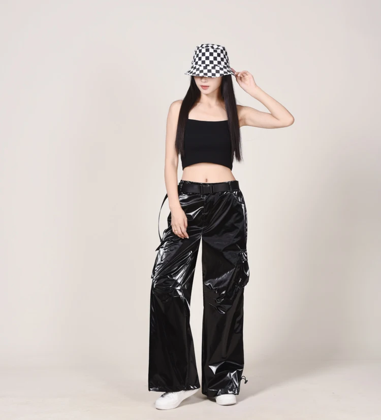 2025 Helle Silber Jazz Dance Hosen Erwachsene Street Dance Kostüm Kinder Hip Hop Mode Kleidung Kind Kpop Outft Schwarz Lose Hosen