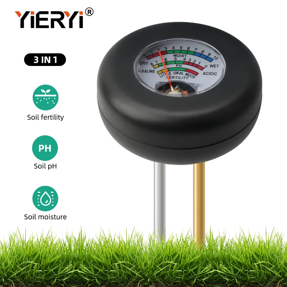 ​Yieryi New Soil PH Meter Metal Dual Probe Mode Moisture Sensor Detector Garden Plant Flower Vegetables Soil Fertility Analyzer