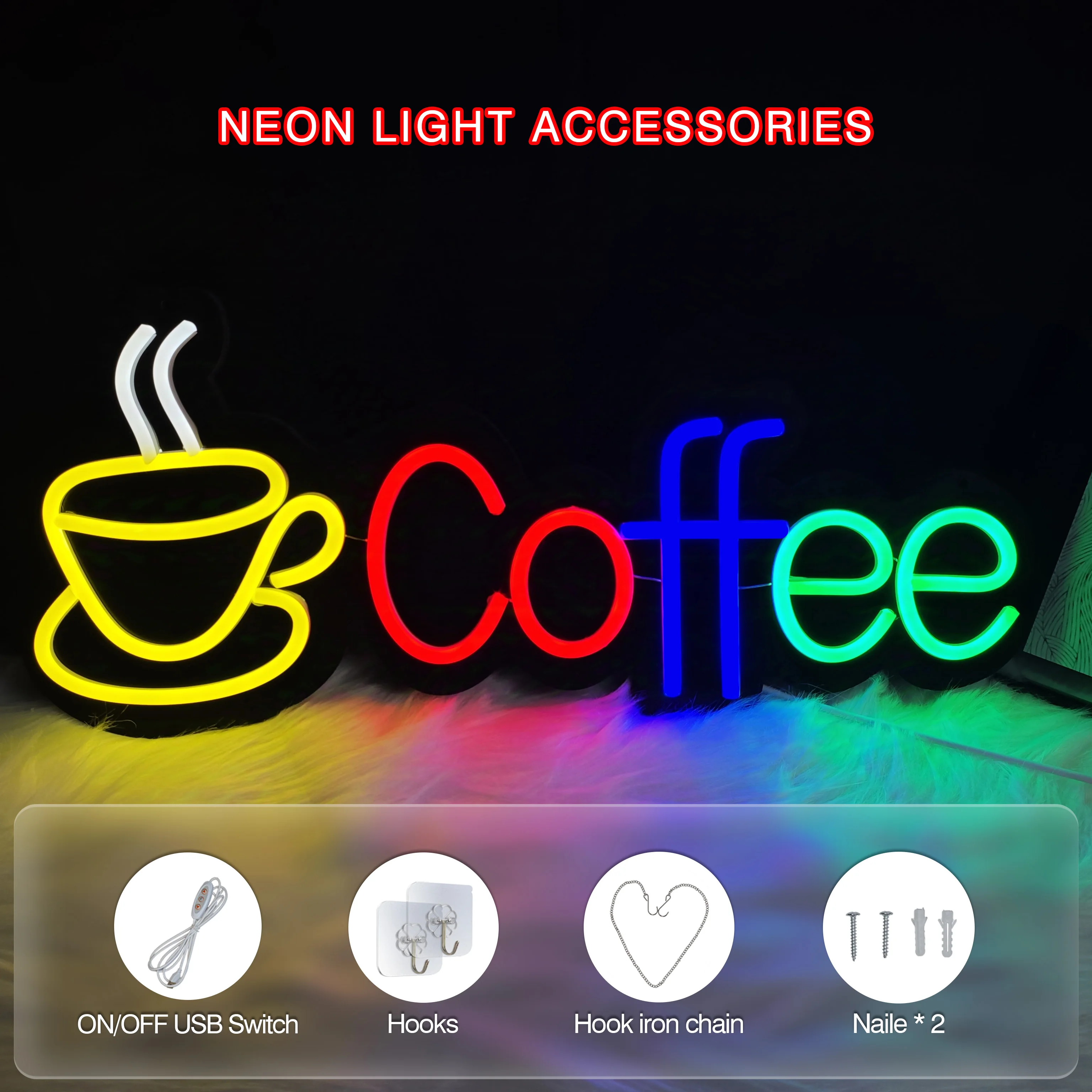 Coffee LED Neon Sign, Wall Decoration with 5V USB Power Supply and Dimmable Switch 18.11 X 7.91 Inches, Neon Sign Decoration
