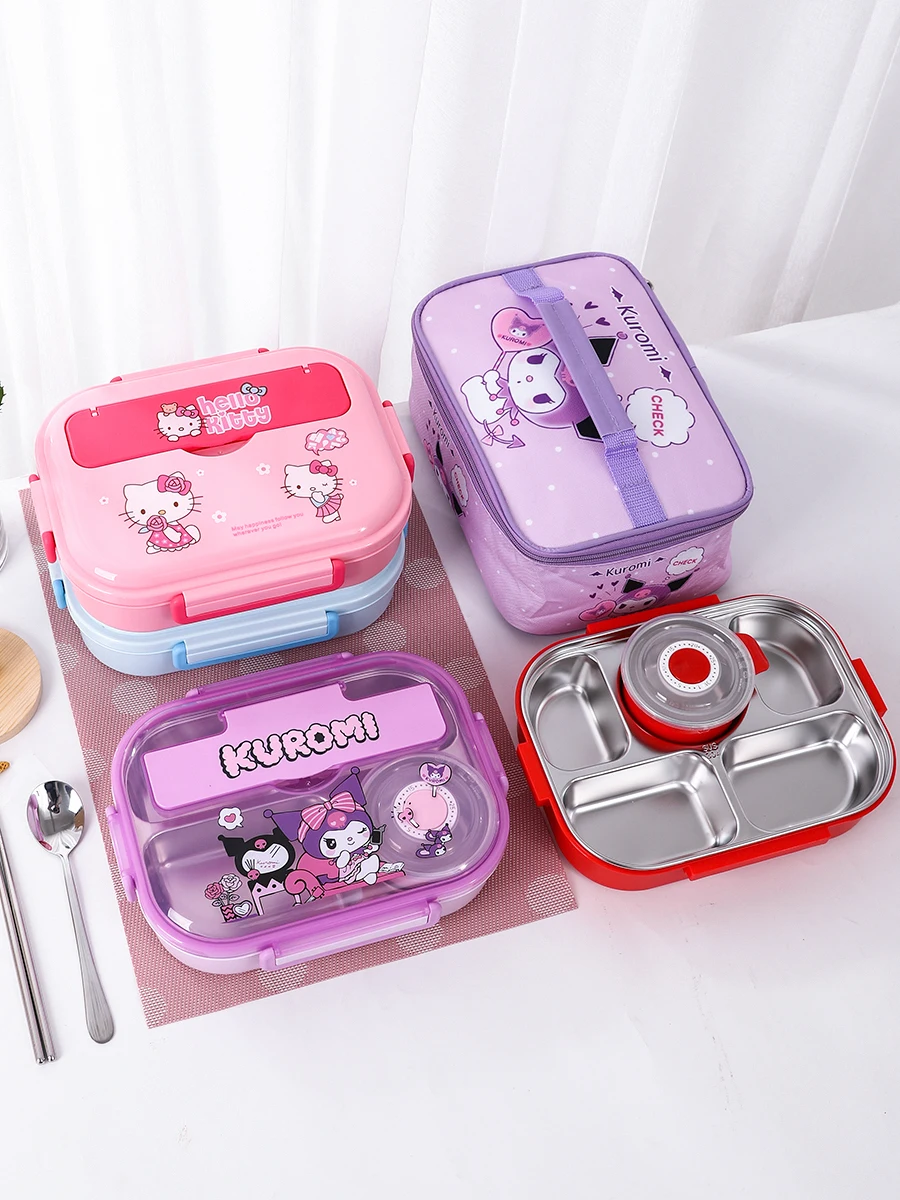 

Sanrio Kuromi Ланч-бокс для офисного работника, коробка для еды, миска для супа, детская обеденная тарелка, милый мультяшный отдельный ящик для еды, новинка