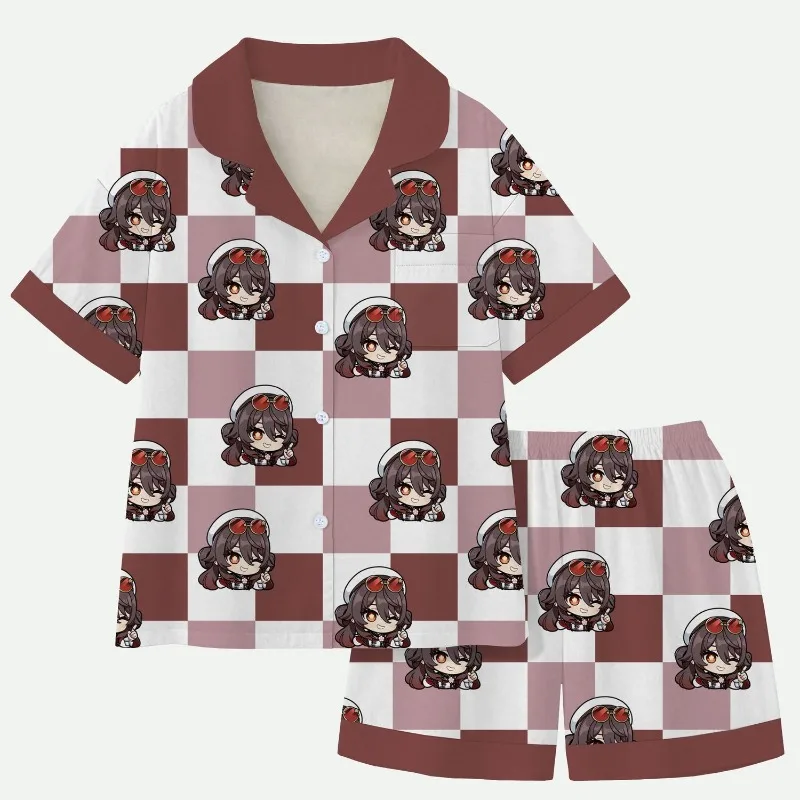 Game Anime GS Impact Cos Hutao Klee Unisex Summer Students Comfortable Cartoon Short-sleeved Shirts Shorts Pajama Suit Clothing