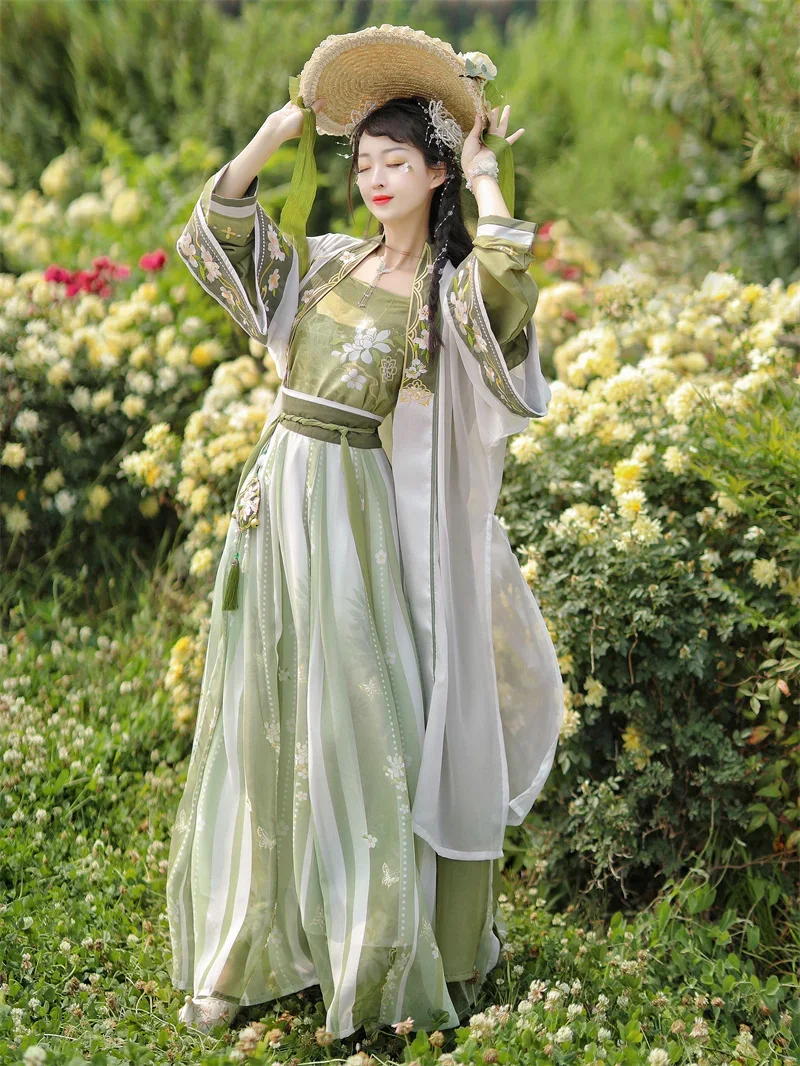Verde Hanfu gonna lunga in vita da donna vestito estivo stile cinese Hanfu vestito tradizionale cinese gonna verde fata