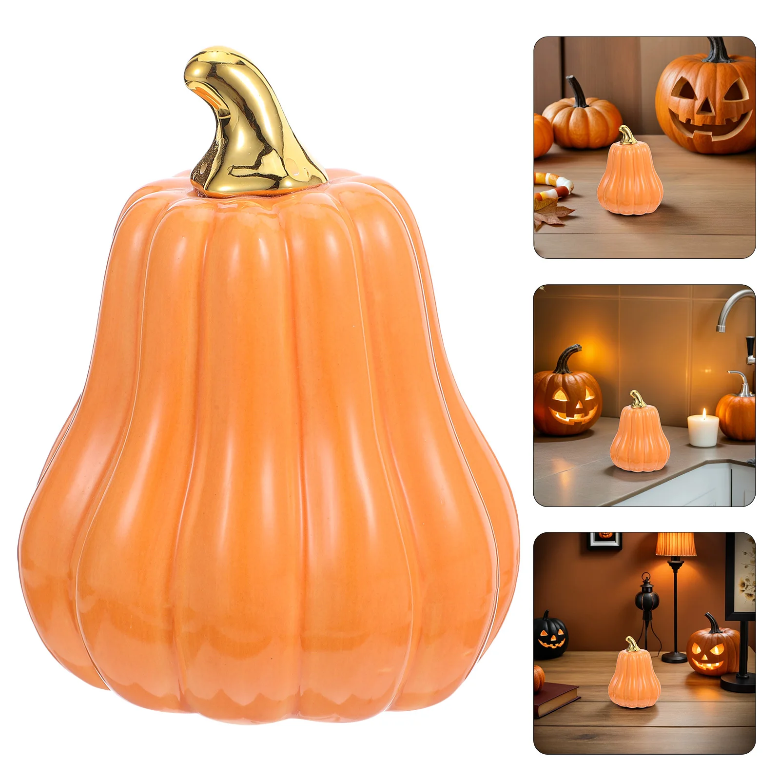 

Ceramic Pumpkin Halloween Tabletop Decor Pumpkin Ornament Ceramic Craft for Home Halloween Home Decor Table Ornament