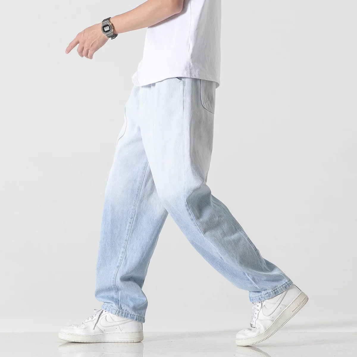 

2022 Spring New Plus Size Jeans Casual Japanese Harajuku Denim Cargo Pants Retro Gradient Straight Trousers Men Clothing