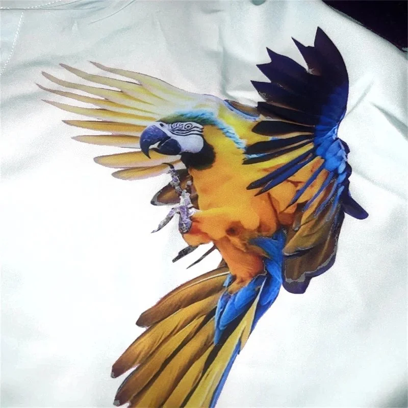 Men's Business Casual Shirt Slim Fit Short Sleeve Parrot Pattern CleanFit  Collar PU Leather Easy Care Summer Shirt