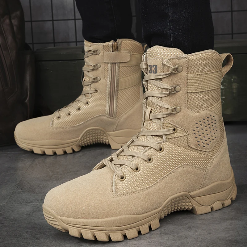 Male Desert Combat Boots Side Zipper Male Boots Outdoors Men\'s Hiking Boots Training Tactical Boots Wear Resistant Men Shoes