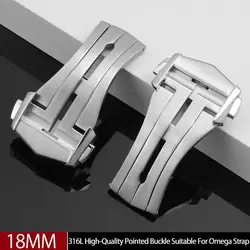 TINTAG 18mm 316L Top VS Quality Pointed Stainless Steel Bracelet Buckle for Omega Watch Strap Deployment Folding Clasp