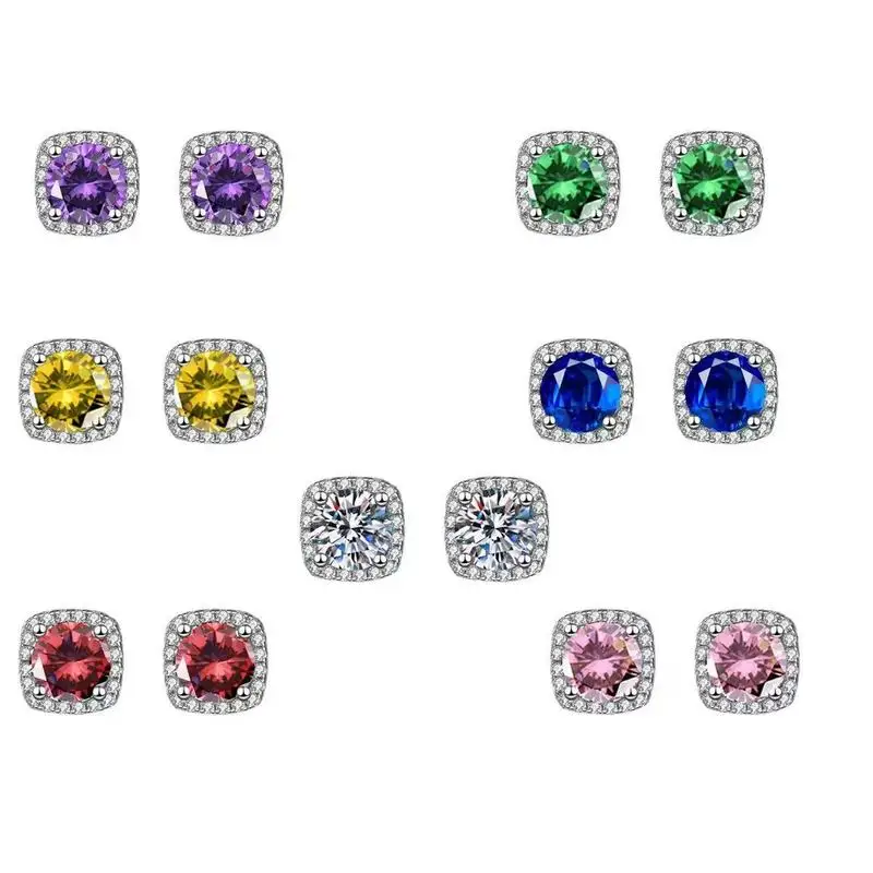 Shiny Moissanite Stud Earrings with Square Shape in 925 Sterling Silver, Delicate Luxury Bohemian Style, Gift