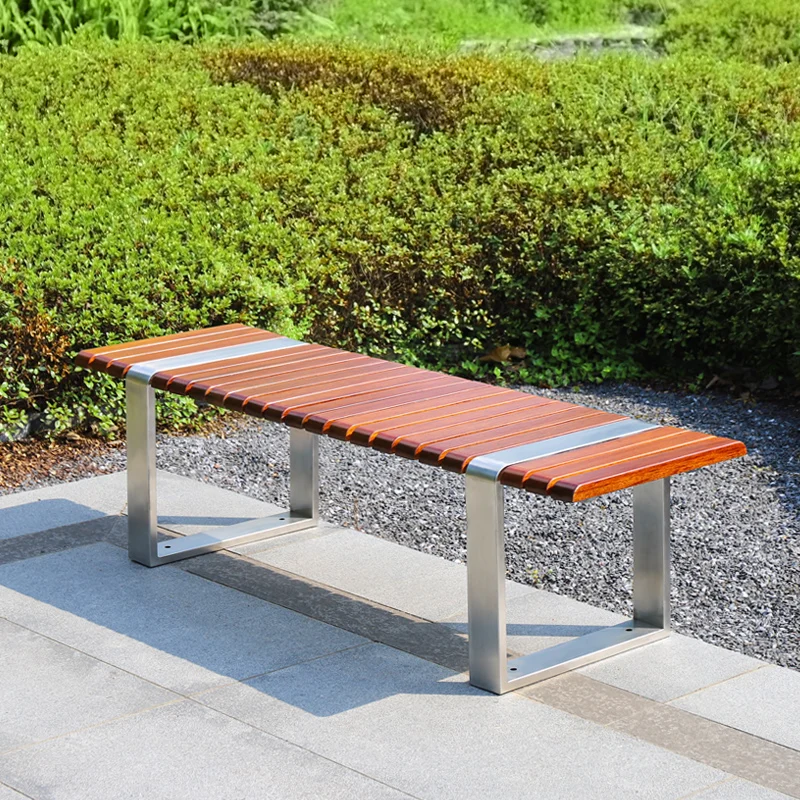 

Outdoor park seat courtyard preservative wood square street bench garden rest corridor solid wood outdoor chair