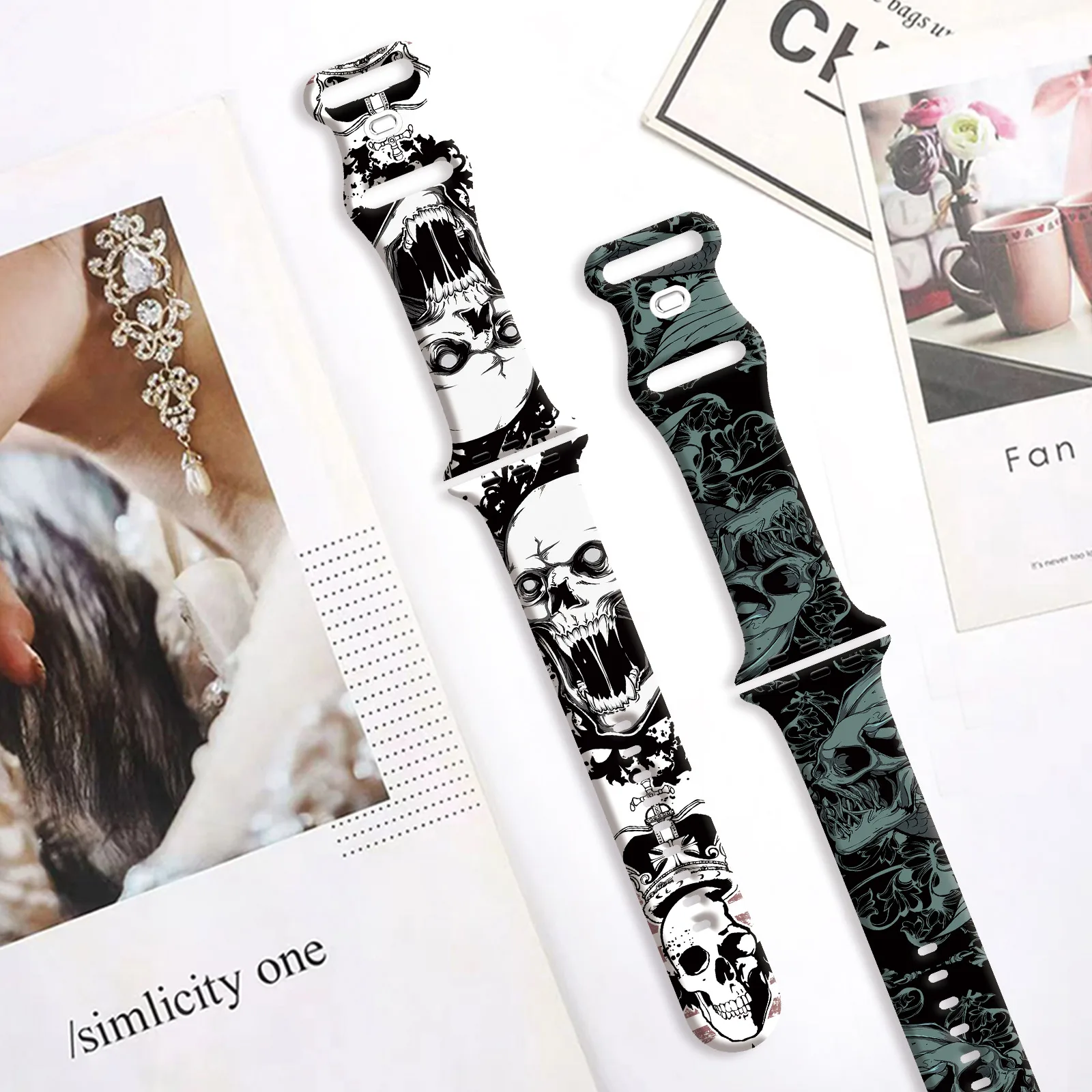 Blackened Skull Printed Strap for iWatch 10 9 8 Silicone Band for Apple Watch Replaceable Bracelet 46mm 44mm 42mm 41mm Watchband - Image 4