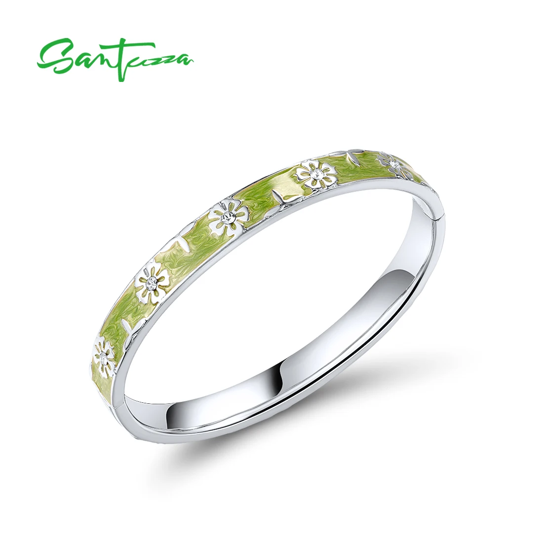 SANTUZZA النحاس الإسورة للمرأة تألق الأبيض كريستال العصرية زهرة أنيقة الإسورة الأزياء والمجوهرات المينا