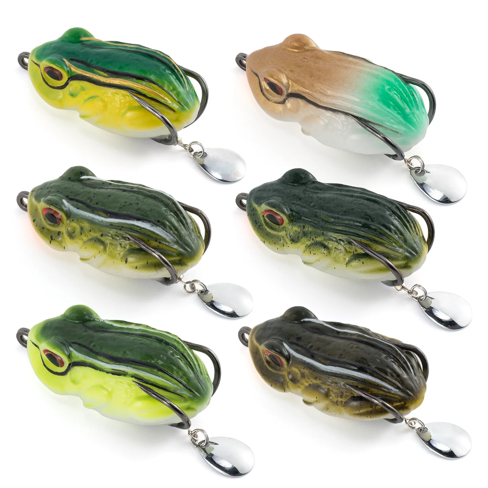 

Topwater Frog Soft Lure Bass Fishing Lure Floating 3D Frog Soft Bait with Spinner Blade for Bass Musky Pike Catfish Freshwater