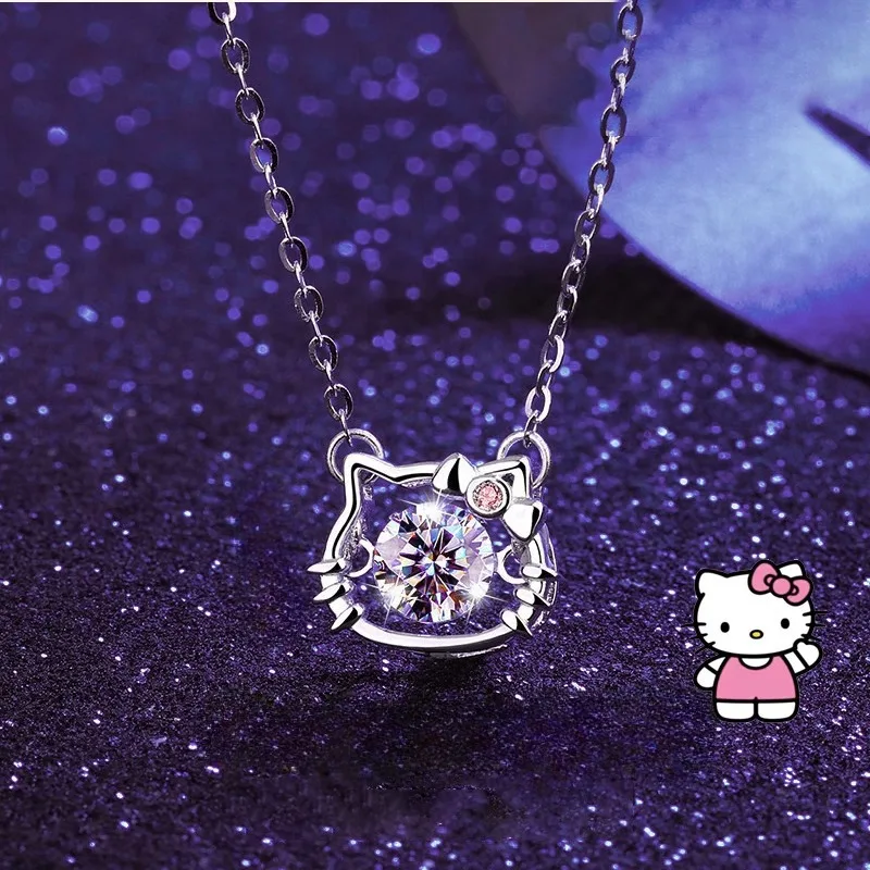 Sanrio Hello Kitty Necklace Fashion ladies Cartoon Hollowed Zircon Necklace Women Clavicle Chain Valentine Gift for girlfriend