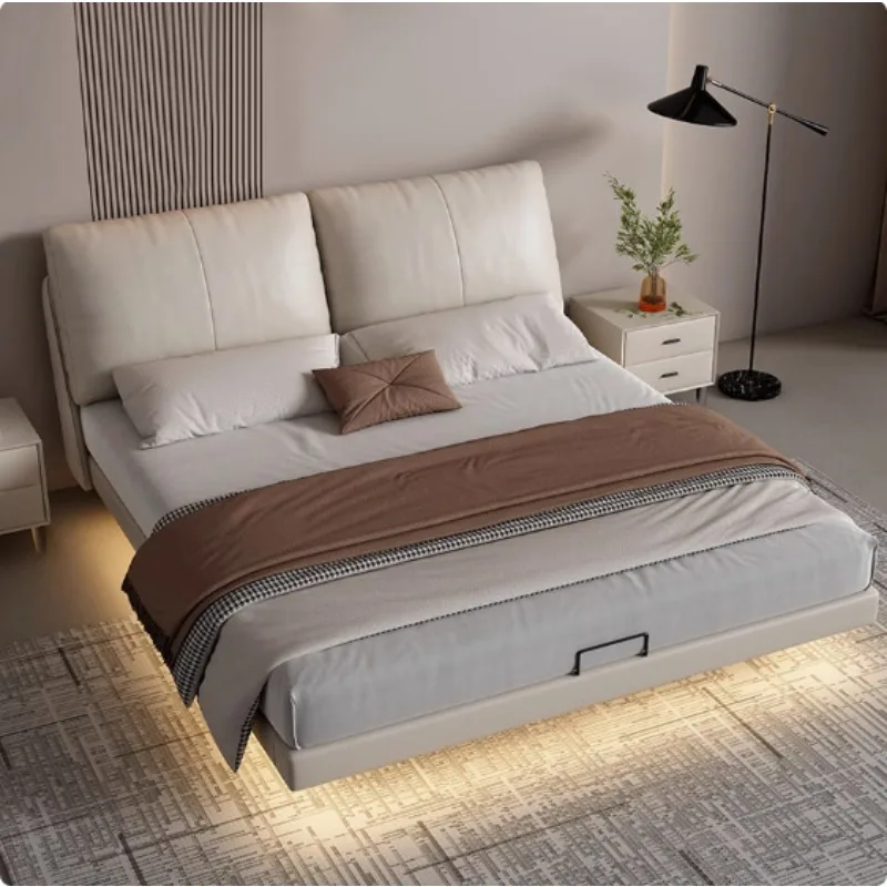 First layer cowhide leather bed, master bedroom wedding bed, minimalist double soft bag bed