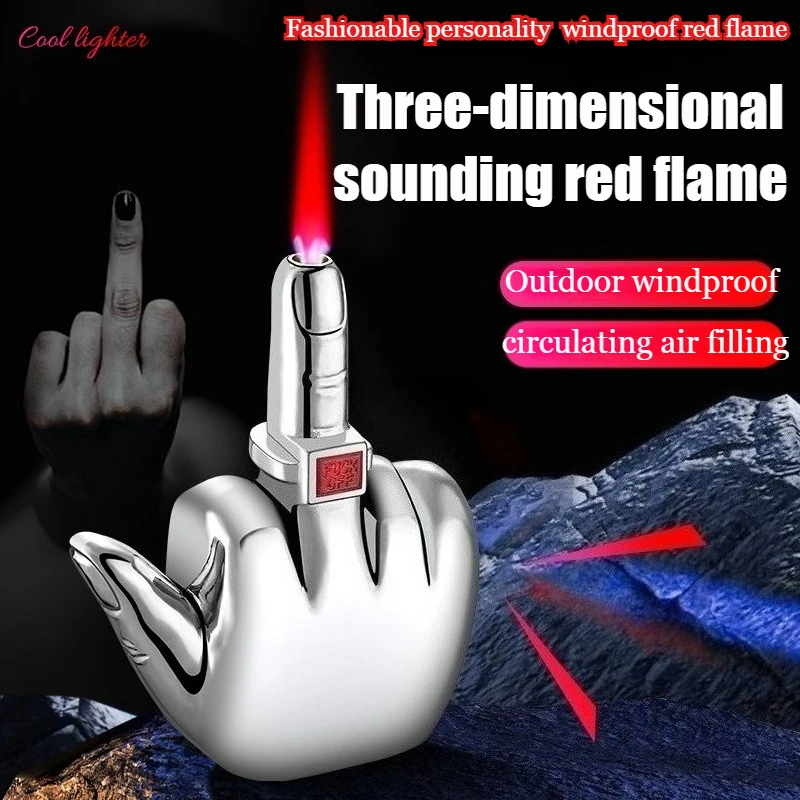 

Забавная зажигалка на средний палец с голосом Fuk You, ветрозащитная зажигалка с струйным пламенем, аксессуары для курения, многоразовая бутановая зажигалка