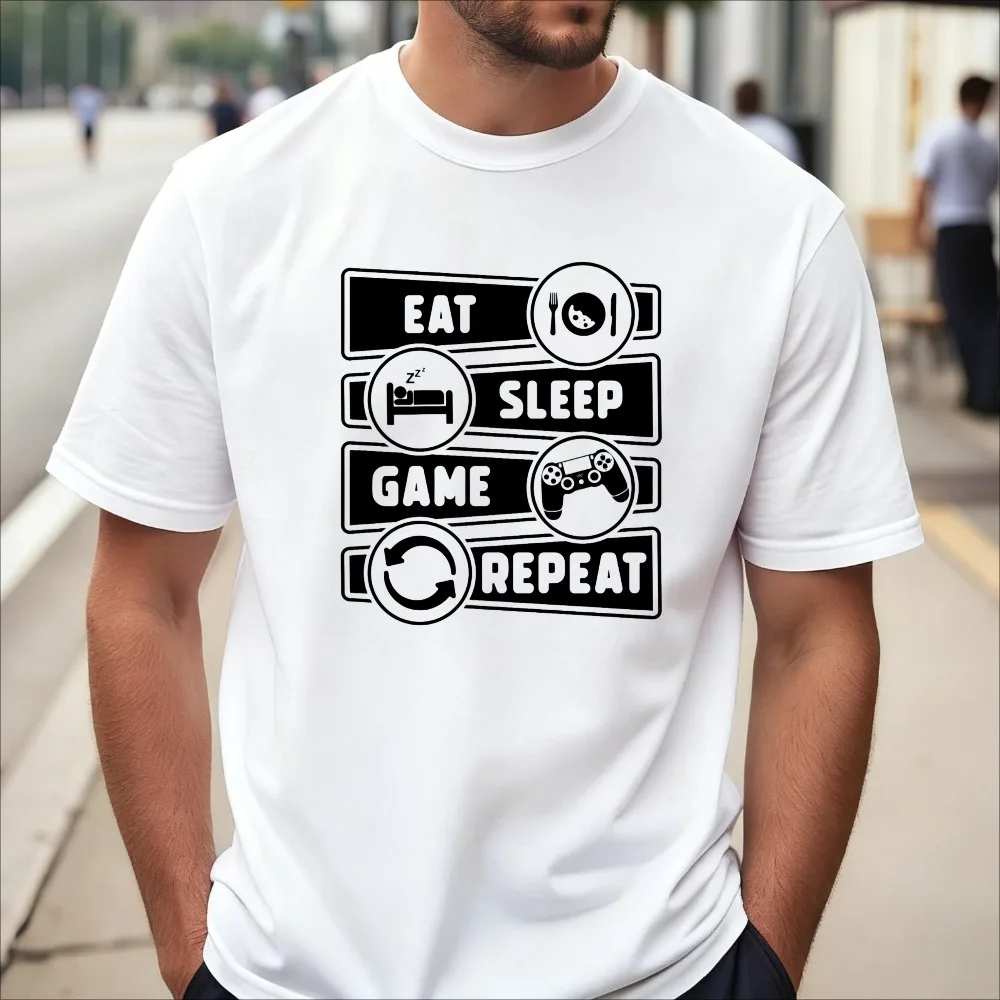 Gamer Eat Sleep Game Repeat Otaku T-shirt Summer Short Sleeve O-neck Loose Harajuku Casual Fashion Breathe Man Clothing