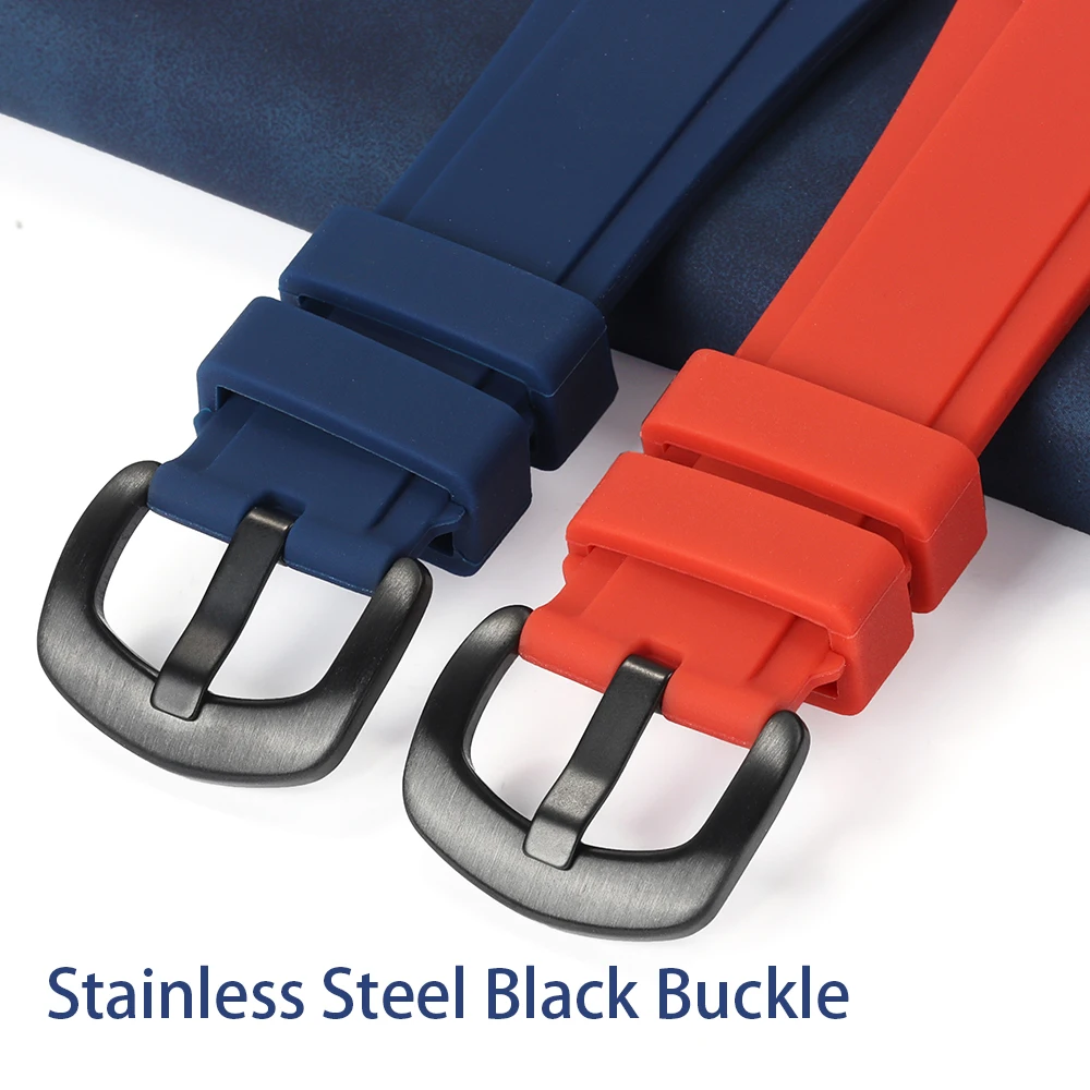 22mm 24mm 26mm Universal Watchband Wristband Silicone Strap Steel Black Buckle Sport Watch Bracelet Rubber Belt