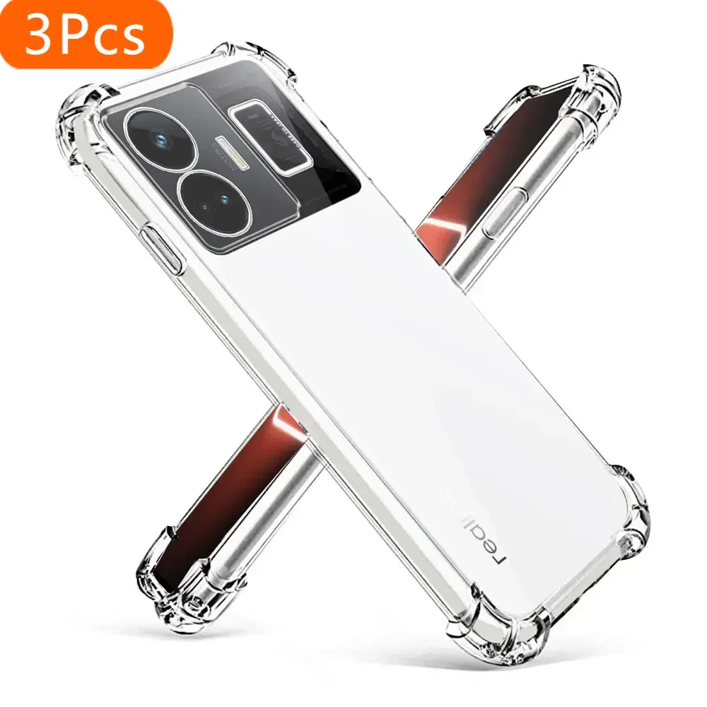 

3Pcs For OPPO Realme GT3 Case Clear Shockproof Silicone Soft Phone Cover Cases For Realme GT 3 Coque For Realme GT3 Transparent
