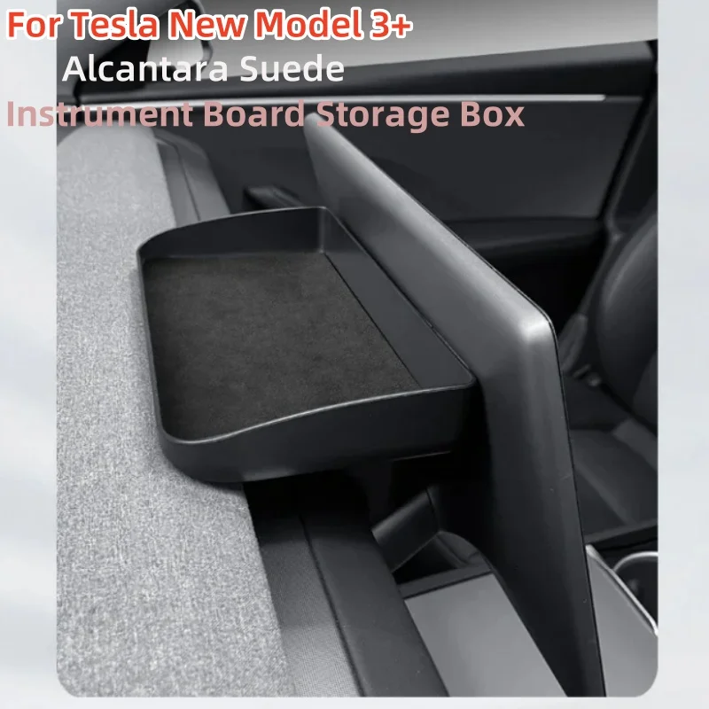 

For Tesla Model 3 Highland 2024 Instrument Board Storage Box Alcantara Suede New Model 3+ Dashboard Behind Screen Storage Box