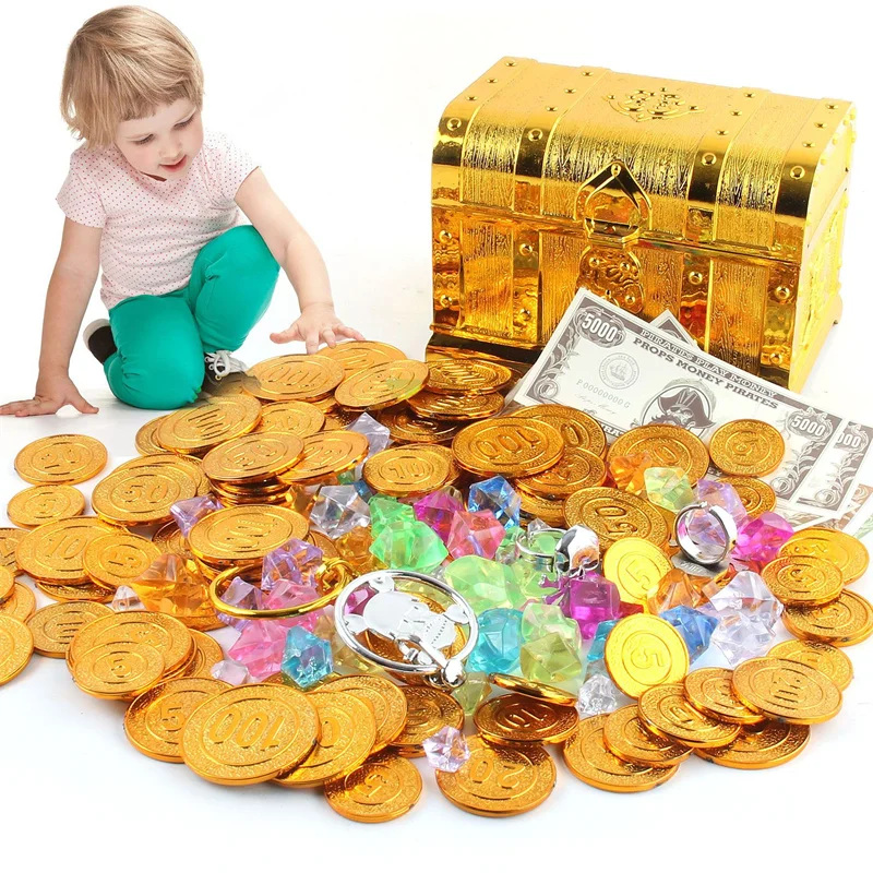 Kapitän Piraten Schatztruhe Kind Schatztruhe Spielzeug Goldmünzen Schatzsuche Spiel Geld Banking Spielzeug Kinder Rollenspiel