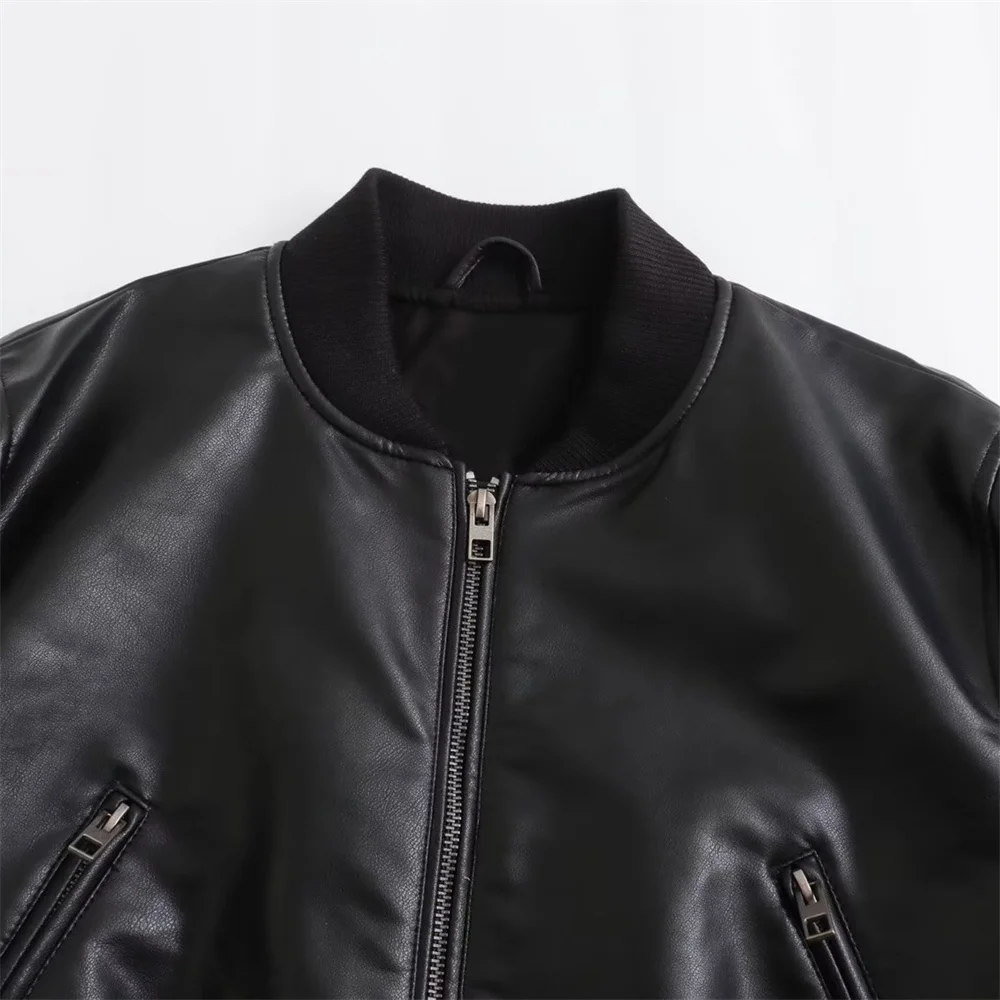 UNIZERA2023 Autumn and Winter New Women\'s Fashion Versatile Short Motorcycle Faux Leather Pilot Jacket Coat Leather Coat