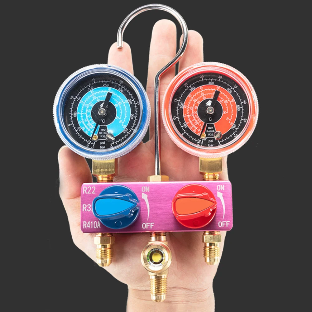 Manifold Pressure Gauge Kit HS-M02 Compatible with Multiple Including For R22 R32 R410A R404A R507 for HVAC Use