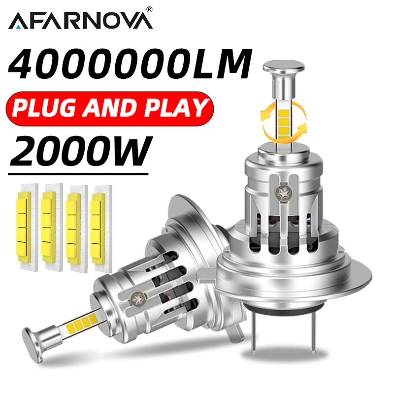 2000W H7 LED Bulb 360 3D LED Headlight 4 Sided 1:1 Plug and Play For Moto Thin 9054 CSP Turbo Canbus No Errors 6500K 12V Super